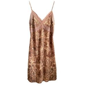 90s Vintage CDC PETITES Mottled Brown Lace Lingerie Inspired Midi Slip Dress 12P